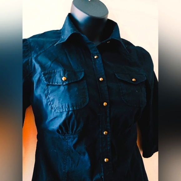 Ana medium size 3/4 sleeve black button-up collar shirt - Picture 4 of 5